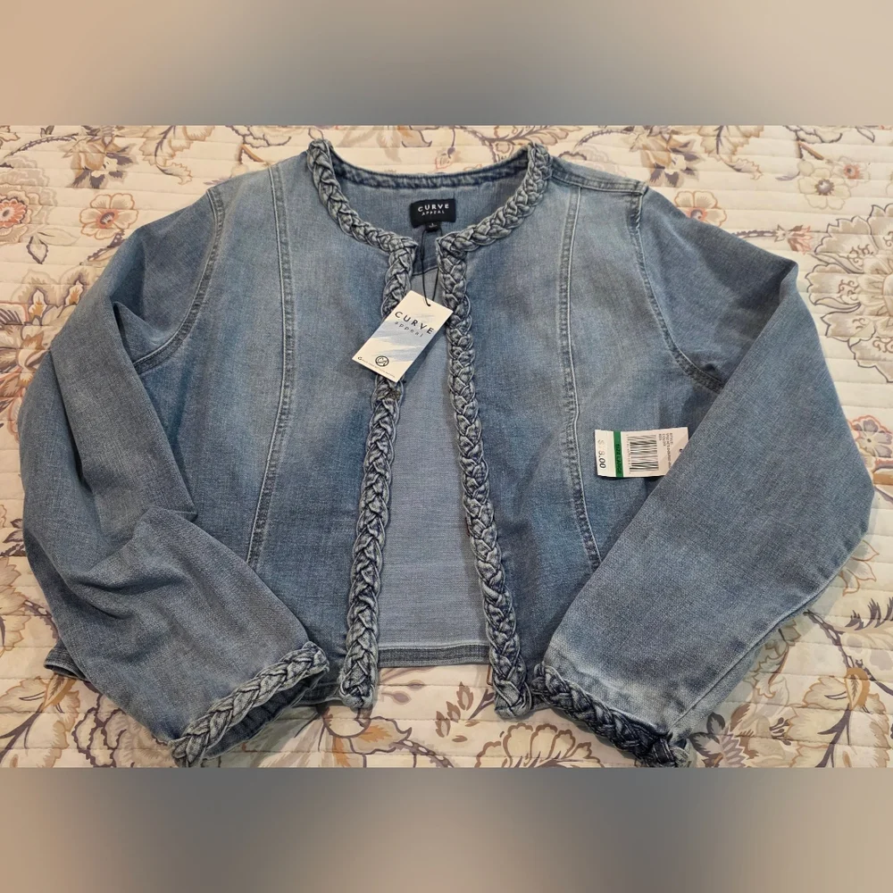 Curve Appeal Braided Denim Jacket, Light Wash - Picture 1 of 7